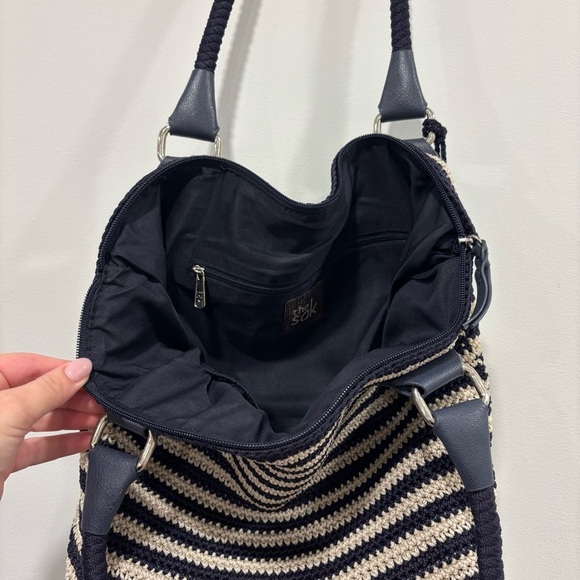 THE SAK‎ BAG Stripe Crochet Purse Navy Blue Off White - Picture 4 of 10